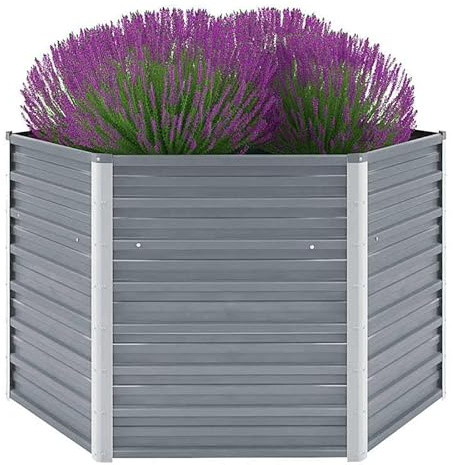 Trädgårdsbädd av galvaniserat stål 129 x 129 x 77 cm – grå, hållbar och väderbeständig för grönsaker, örter och blommor, perfekt för trädgård, terrass och balkong
