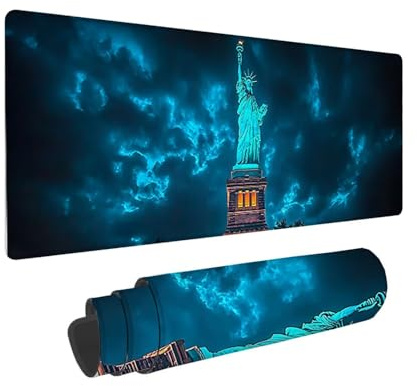 Tapis de Souris de Jeu, 800 x 300 mm XXL Tapis Souris Gaming Grand, Antidérapant Étanche, iExtended Long Clavier Mouse Pad, Accessoire Bureau, pour Gamer, Ordinateur, PC (Statue de la liberté) i929