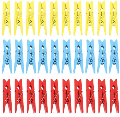 MAGICLULU 30 Pezzi Mollette in Legno Colorate Mini per Foto e Lavoretti, Clip Arcobaleno Piccole per Decorazioni Casa, Ufficio e Feste