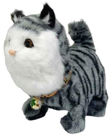 Giocattolo per Gatti Che Cammina, Animale Domestico Elettronico Interattivo, Scodinzolante, Gatto Animato, Regalo di Compleanno per Ragazzi, Grigio