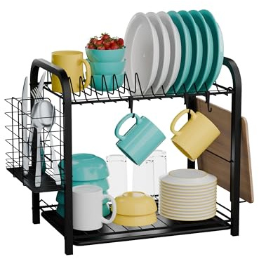 SEVANTE Abtropfgestell Geschirr Edelstahl Schwarz 41,5x21x33 cm - Geschirrabtropfgestell Kitchen - Geschirrständer - Moderne Abtropfgestell - Dish Drainer