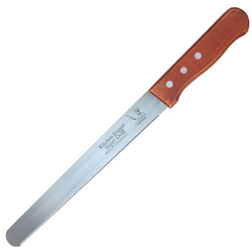 KUFV Stainless Steel Bread Serrated Knife 8 10 12 14 inches Wooden Handle Cake Spatula Baguette Kitchen Slicing Baking Cooking Tools (Coarse tooth 8inch)