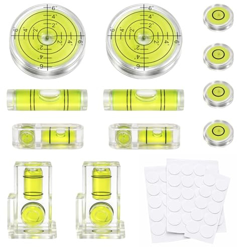 12 Piezas Nivel Burbuja Pequeño, Nivel para Stanley, Mini Herramienta de Nivel para Cámaras, Trípodes, Camping, Caravanas y Medición de Superficies Estacionarias, Cuadrado y Redondo,