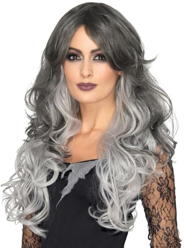 Smiffys Deluxe Gothicbraut-Perücke, Grau, Hitzebeständig/Stylebar Halloween