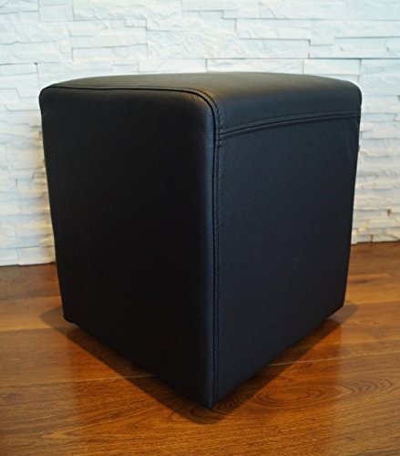 Quattro Meble Schwarz Echtleder Hocker 40x40x45cm Sitzhocker Rindsleder Sitzwürfel Fußhocker Polsterhocker Echt Leder Puff