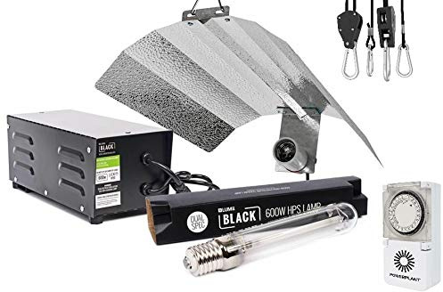 LUMII SALE 600w Ballast Grow Light Kit Hydroponics Black 600w Bulb HPS Dual Spec (600W + Hangers + Heavy Duty Timer)
