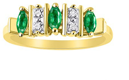 Bague marquise émeraude et diamant en argent plaqué or jaune .925, Émeraude