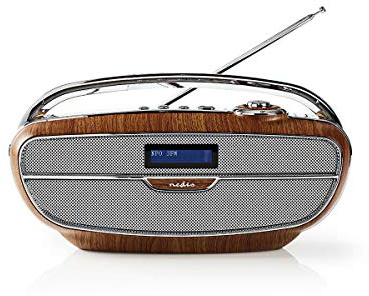 Nedis RDDB5310BN Dab+ Digital FM Radio, Brown/Silver, 60W