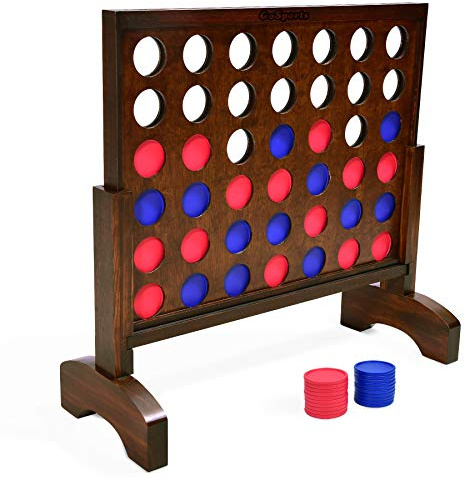 GoSports 2 Foot Width Giant Dark Wood Stain 4 in a Row Backyard Game with Connect Coins, Portable Case and Rules