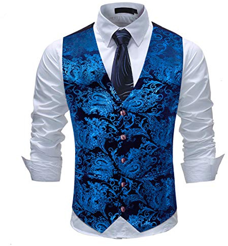 Allthemen Gilet Homme Classique Paisley Floral Jacquard Vest de Costume | Blazer Sans Manches,Formel Luxe,Slim Fit Casual,à Col En V,Avec Poche,Simple Boutonnage,Mariage Affaires Soirée,4 Saisons