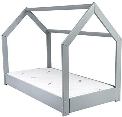 Kinderbett mit Matratze STANDARD Hausbett Einzelbett skandinavisches 160x80cm (Farbe: grau)