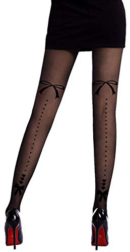 Collant Voile Noir Opaque Noeud Jacquard Couture Pantyhose