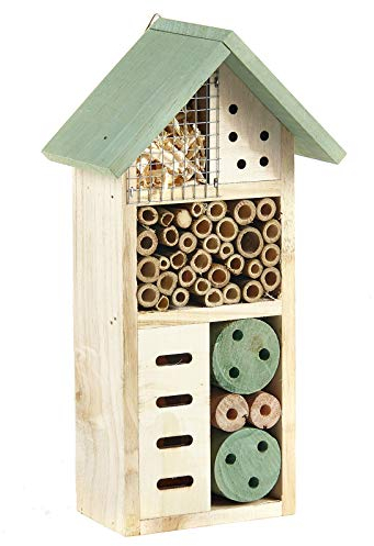 Pet Ting Wooden Insect Bee House Natural Wood Bug Hotel Shelter Garden Nest Box 26cm,Beige