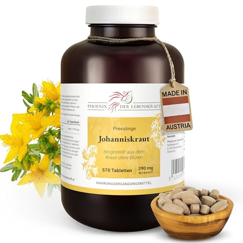 Johanniskraut Tabletten 390mg | 570 Tabletten Hypericum perforatum | Top Premium Qualität aus Österreich | Vegane Tabletten statt Kapseln ohne Zusatzstoffe | Echtes Johanniskraut, Herrgottsblut