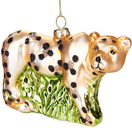 BRUBAKER Leopard - Handbemalte Weihnachtskugel aus Glas | Mundgeblasener Christbaumschmuck Figuren lustig Deko Anhänger Baumkugel - 11.5 cm