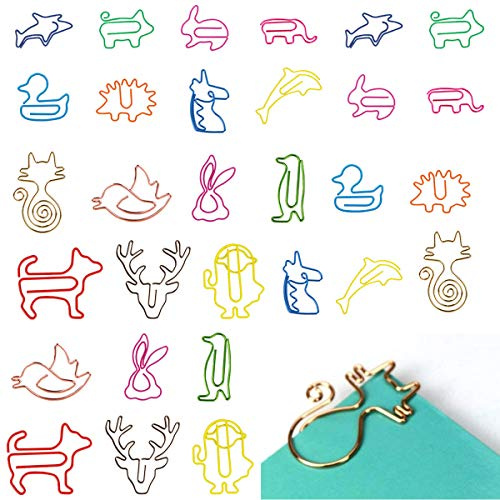 Büroklammern, Metall, buntes Tier-Design, Büroklammern, Cartoon-Lesezeichen für Büro, Schule, Notizbuch, Geschenke für Frauen, Kinder, Haustierliebhaber, Kollegen, 30 Stück Tiere
