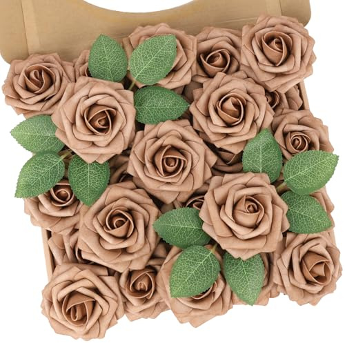 N&T NIETING 25 Piezas Flores Rosas Artificiales Espuma Rosa Falsa con Tallos para Manualidades, Ramos de Novia, centros de Mesa, Despedidas de Soltera y Decoración del Hogar