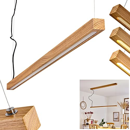 HOFSTEIN LED Pendelleuchte Disentis, dimmbare Hängelampe aus Holz/Metall in Natur/Weiß, Hängeleuchte dimmbar über Lichtschalter, max. 148 cm, 27,5 Watt, max. 3150 Lumen, 3000 Kelvin, Esszimmer, Küche