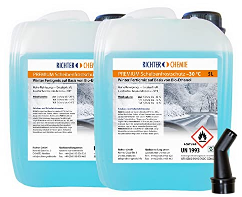 Richter Chemie 2 x 5 Liter Premium Scheibenfrostschutz -30°C Wischwasser Fertigmix Auto Scheibenwaschanlage Citrus Duft