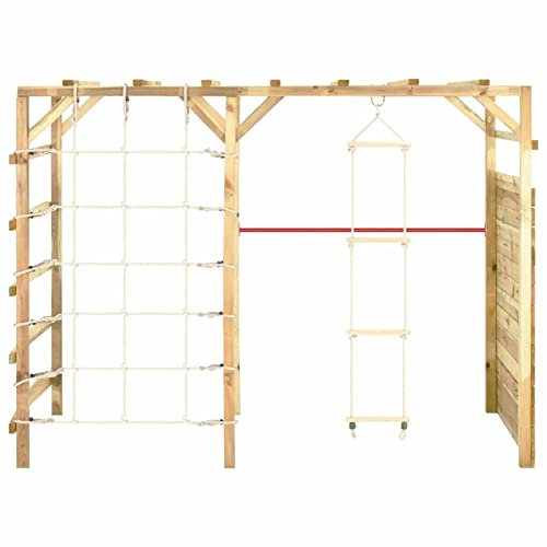 Gecheer Klettergerüst Outdoor Spielset, mit 5-stufige Leiter, Kletterwand, Netzwand, Strickleiter und eine Stange zum Purzeln, 240x100x170 cm Imprägniertes Kiefernholz