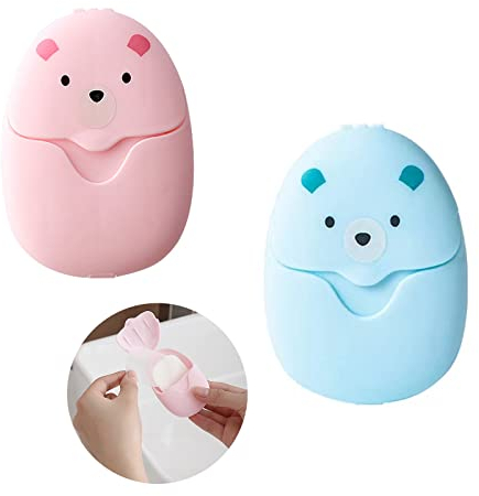 Lot de 2 boîtes (1000 pièces) de papier de savon jetable - Mini feuilles de papier à savon portable - Papier à savon parfumé avec boucle - Boîte de rangement pour voyage, camping, randonnée