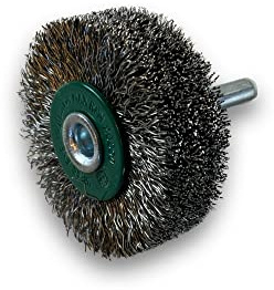 Kibros Brosse rot. circ. inox dur Ø 50 mm 18 mm 3 rangs tige | Pour perceuse ou visseuse à mandrin, fil inox dur Ø 0,30 mm, décapage brossage sans rouille.