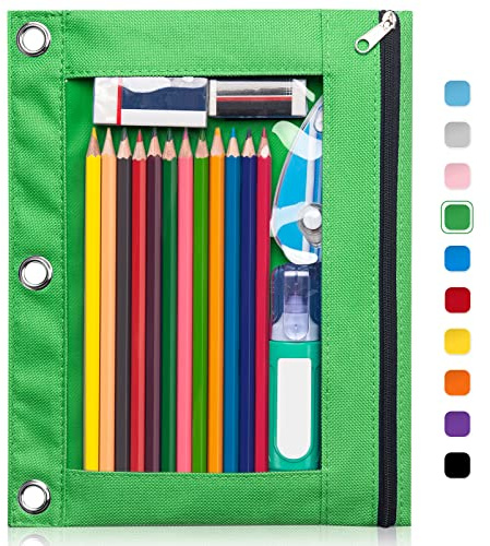Forvencer 3 Ring Binder Pencil Pouch with Smooth Zipper, ClearWindow Binder