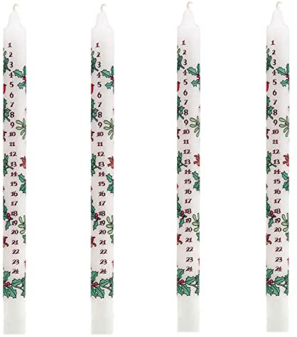 Pack of 4 Traditional Countdown to Christmas Advent Candle | Christmas Holly & Ivy Design Advent Candle with Numbers | Advent Christmas Candle Festive Dinner Taper Candle (Regular Size)