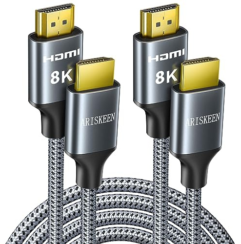 ARISKEEN 8K HDMI 2.1 Kabel 1.5M 2 Stück, 48Gbps High Speed Nylon Geflochtenes HDMI Kabel, Unterstützt 8K@60HZ, 4K@120Hz, Kompatibel mit PS5/4 TV Monitor Blu-ray Soundbar DVD Laptop