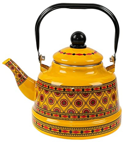 Folpus Bouilloire à thé émaillée de 2,5 L théière à eau chaude pas de bouilloire à café sifflante pour le voyage, Jaune Style B
