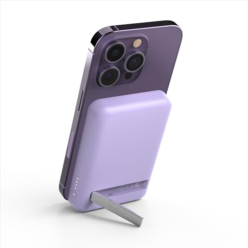 Belkin Magnetische 5000mAh Powerbank, Externer Handy-Akku, Kompatibel mit MagSafe, mit Passthrough-Ladefunktion und Ständer, 7,5W Ausgang, 10W Eingang, für iPhone 17, Air, 16, 15, Pixelsnap - Lila