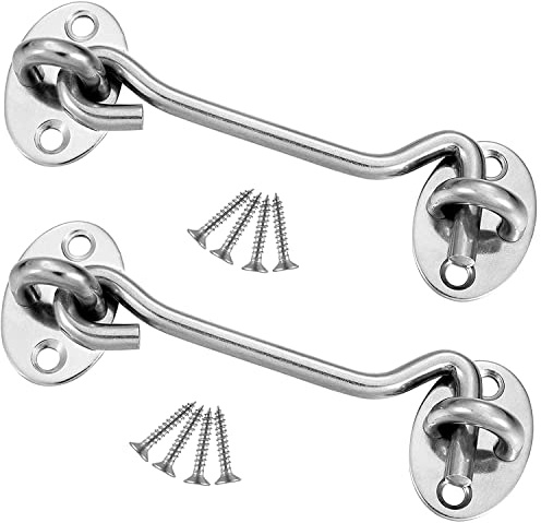15,2 cm Haken- und Ösenriegel aus Edelstahl, robuste Verriegelung mit Schrauben für Tür, Fenster, Schrank, Garage, Tor, Garten (2 Stück)