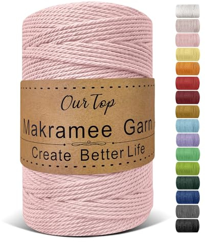 OurTop Premium Makramee Garn Blush, 3mm x 300m Macrame Cord Makramee Schnur Makramee Kordel, Garn für DIY Handwerk, Weben Dekoration, Hängepflanze Pflanze Aufhänger
