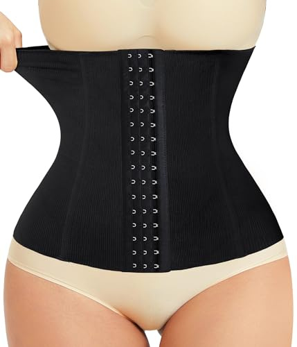 LODAY Waist Trainer Corset Shapewear Tummy Control Body Shaper Waist Cincher for Women Postpartum Belly Band Wrap(M,Black(hook))