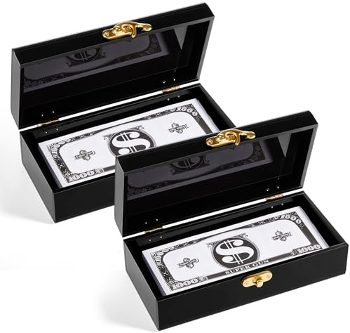 Beeveer 2 Pcs Acrylic Lockable Cash Box Cash Organizer Money Holder Single Row Currency Organizer Money Container for Cash Storage Saving Collector (Black)