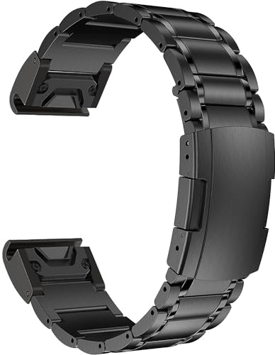 MaKTech Titanarmband,22mm Femdelat Metallarmband med Sköldpaddsspänne,för Garmin Fenix 8 47mm/E 47mm/7/6 (Svart)