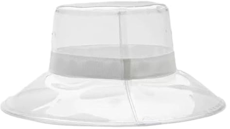 EEYZD Frauen Mode Klar Eimer Hut, Breite Sonnenblende Wasserdichte Regen Brimmed Fischer Regen Hut Bunte Transluzente PVC Fedora Hut Cap,White clear,M
