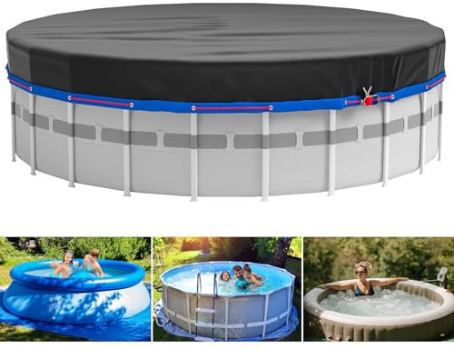 MIXC 24 Ft Round Pool Cover, Solar Covers for Above Ground Pools, Summer Pool Cover Protector with Pool Cover Accessories, Round Hot Tub Cover Ideal for Waterproof and Dustproof (Black)