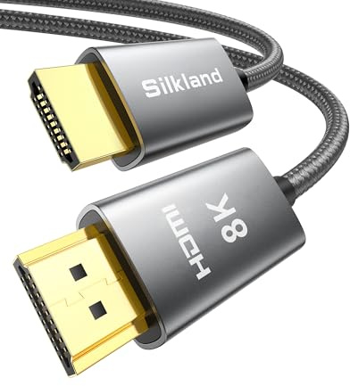 Silkland 8K HDMI 2.1 Kabel 10m, HDMI®Kabel eARC 48Gbps, PS5 HDMI Kabel 4K@120Hz, 2K@240Hz/144Hz, 8K@60Hz, HDR10, HDCP 2.2/2.3 für Soundbar TV Box, HDTV, Laptop