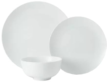 White Porcelain Dinner Set, 18 Piece Set for 6 People | Crockery, Coupe Plates, Bowls
