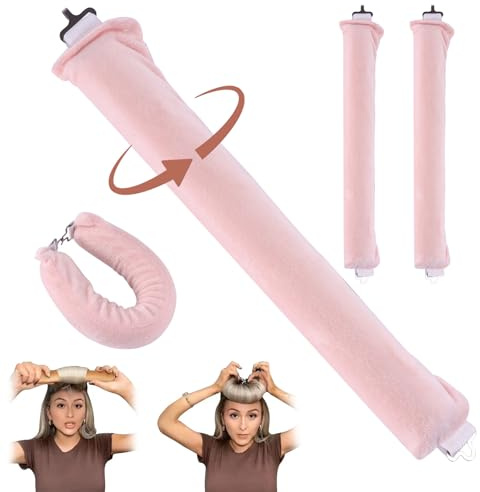 3 Pcs Heatless Curling Iron, Soft Curling Iron with Hook, Heatless Curling Tools Heatless Soft Sleeping Lazy Curling Iron Set for All Hair Types, DIY Styling Tools (Pink)