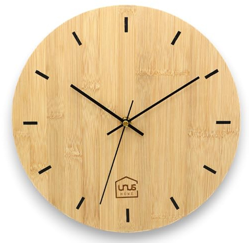 UNUS Wanduhr 30cm rund modern lautlos, Bambus-Holz, analog Deko-Wanduhr