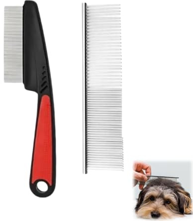 GYWHOOFT 2 Pezzi Pettine per Animali Domestici in Acciaio Inossidabile,Pettine per Pulci, Pettine Pulci Gatto a Denti Fini Pettine per Cani e Gatti in per Efficace Contro pulci e pidocchi