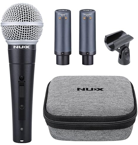NUX B-3RC - Sistema wireless per microfono da 2,4 GHz con custodia di ricarica, pacchetto microfono, trasmissione a lunga distanza, latenza ultra bassa, batteria a lunga durata, accoppiamento