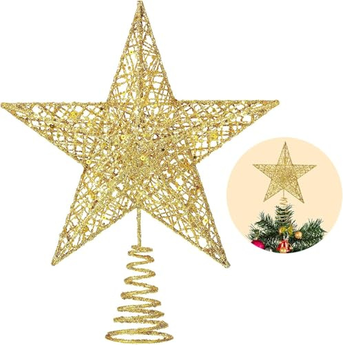 DTYDECLE Weihnachten Topper Stern, Glitzer Baumspitze Goldene Stern Weihnachtsbaum Topper Star für Weihnachtsbaum Xmas Party Deko Innen