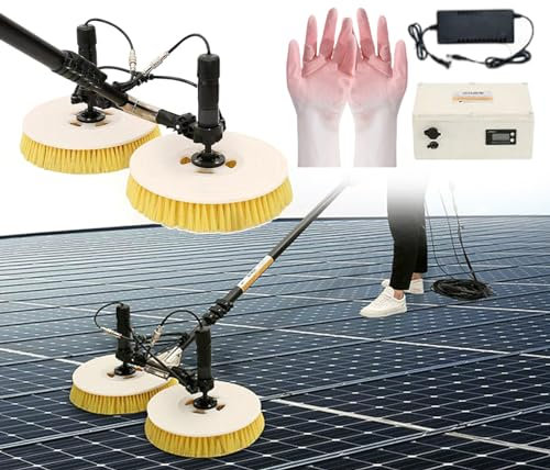 Spazzola per Pulizia Pannelli solari fotovoltaici, lavavetri telescopico, Spazzola per Pulizia alimentata ad Acqua per Pannelli solari, Pannelli fotovoltaici, terrazze, pareti, fornita con Guanti di