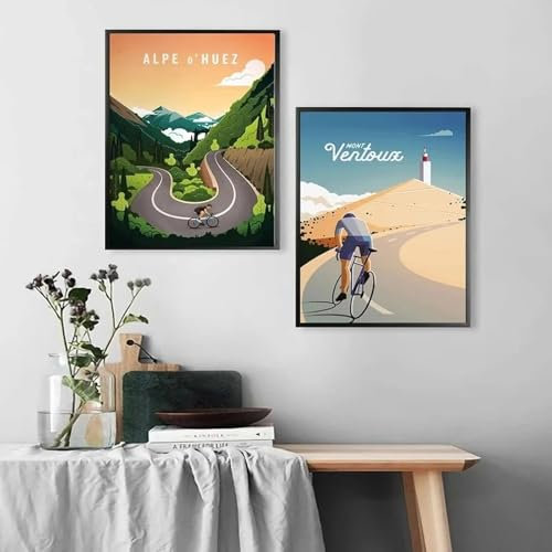 RDRDtbtr Retro-Radsport-Wand Bilder Bild abstrakte Bergdrucke und Poster bunte Landschaft Leinwandbild Wohnzimmer Heimdekoration 50 x 70 cm x 2 ungerahmt