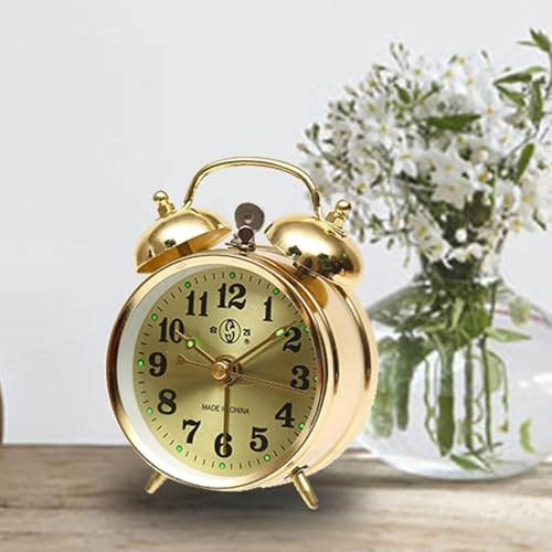 ChicBosom Twin Bell Alarm Clock,Loudly Alarm Clock for Heavy Sleepers, Manual Winding Mechanism, Gold Vintage Metal, Alarm Clock for Kids Bedroom