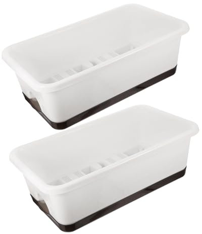 SUPVOX 2piezas Jardineras Rectangulares Plásticas con Bandeja Macetas De Jardín Exterior Interior para Ventanas y