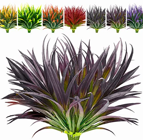 Nvzi 8 plantas falsas para exteriores, resistentes a los rayos UV, plantas de césped alto artificiales, flores tropicales sintéticas, arbustos, decoración de arbustos, color morado profundo